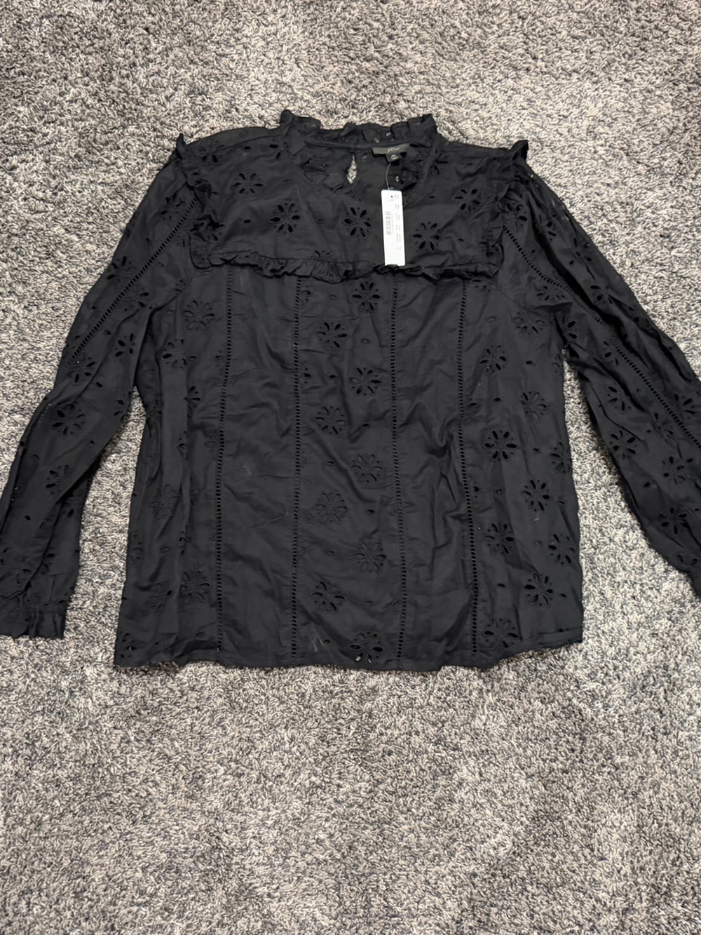 J. Crew Black Eyelet Ruffle Top